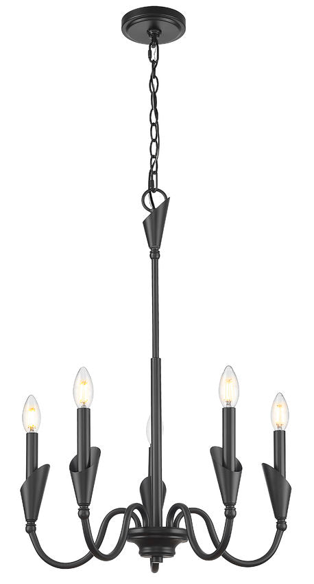Z-Lite Claudelle 5-Light Candelabra Bulb Base Matte Black Steel White Fabric Shade Chandelier
