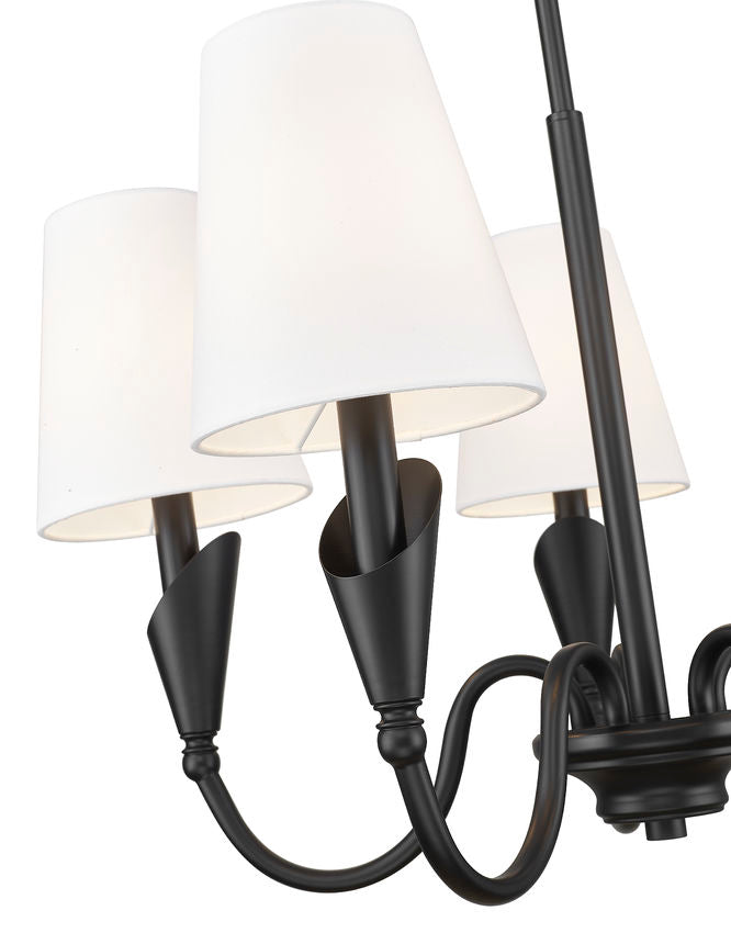 Z-Lite Claudelle 5-Light Candelabra Bulb Base Matte Black Steel White Fabric Shade Chandelier