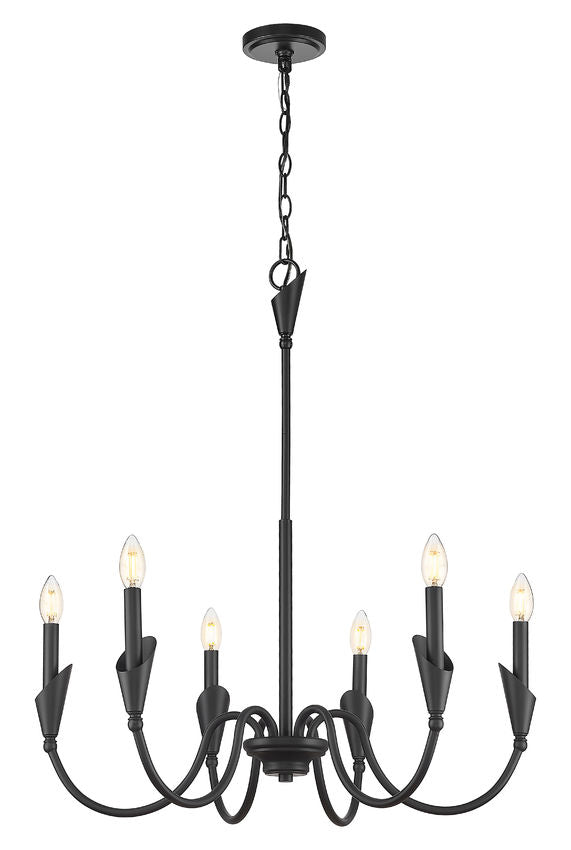 Z-Lite Claudelle 6-Light Candelabra Bulb Base Matte Black Steel White Fabric Shade Chandelier