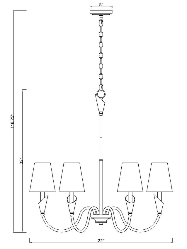 Z-Lite Claudelle 6-Light Candelabra Bulb Base Matte Black Steel White Fabric Shade Chandelier