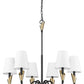 Z-Lite Claudelle 6-Light Candelabra Bulb Base Matte Black and Modern Gold Steel White Fabric Shade Chandelier