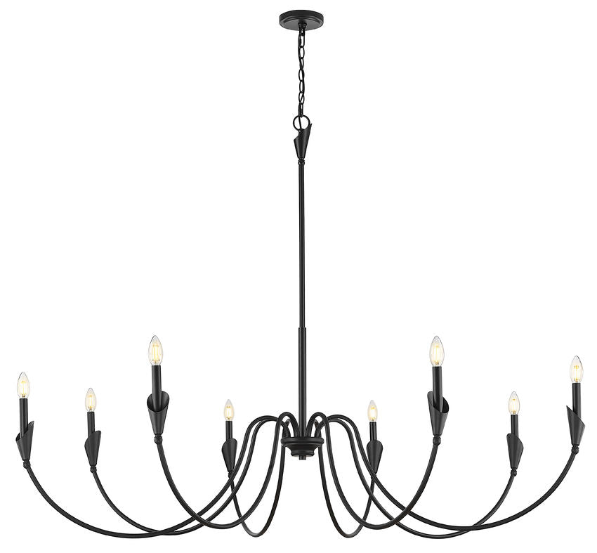 Z-Lite Claudelle 65" 8-Light Candelabra Bulb Base Matte Black Steel White Fabric Shade Chandelier