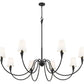Z-Lite Claudelle 65" 8-Light Candelabra Bulb Base Matte Black Steel White Fabric Shade Chandelier