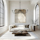 Z-Lite Claudelle 65" 8-Light Candelabra Bulb Base Matte Black Steel White Fabric Shade Chandelier