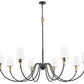 Z-Lite Claudelle 65" 8-Light Candelabra Bulb Base Matte Black and Modern Gold Steel White Fabric Shade Chandelier
