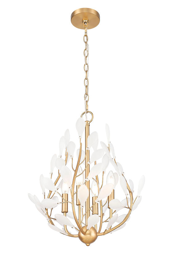 Z-Lite Claudine 18" 4-Light Modern Gold Steel Frame Frosted Glass Shade Chandelier
