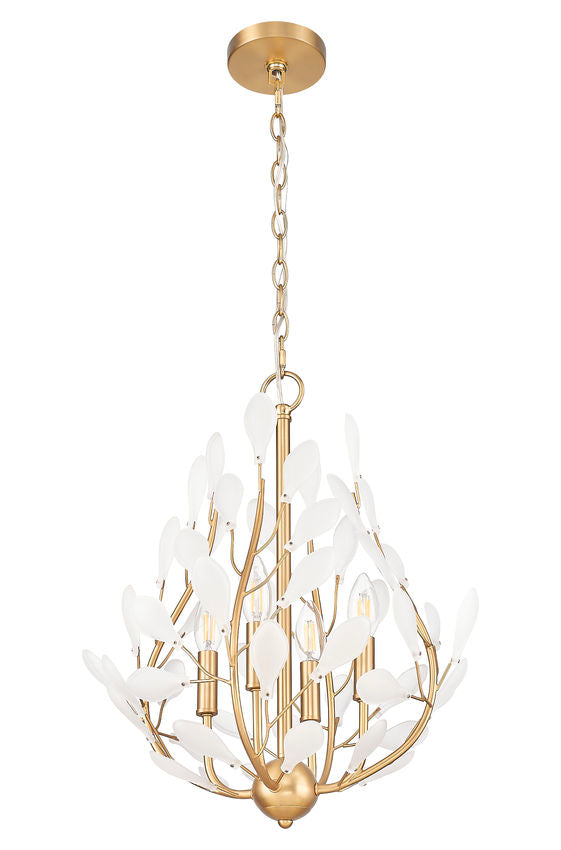 Z-Lite Claudine 18" 4-Light Modern Gold Steel Frame Frosted Glass Shade Chandelier