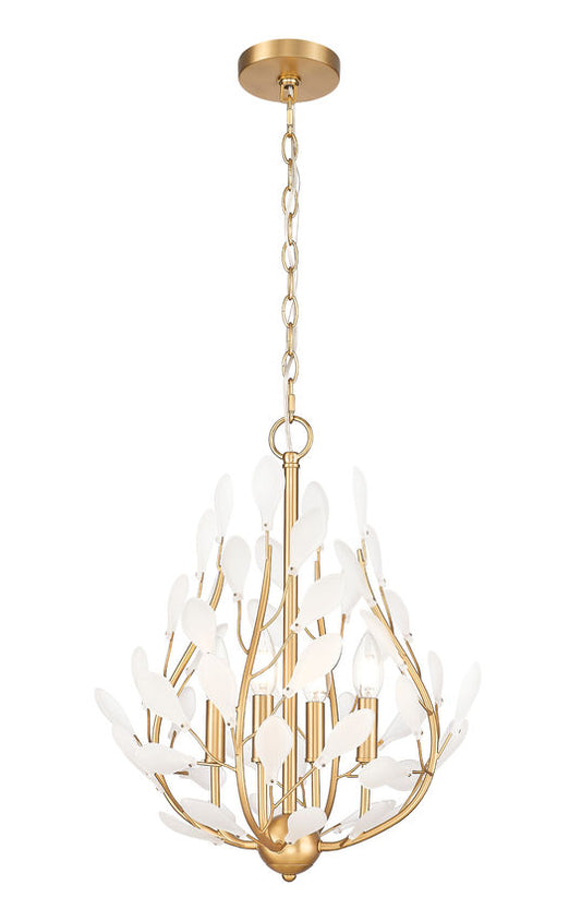 Z-Lite Claudine 18" 4-Light Modern Gold Steel Frame Frosted Glass Shade Chandelier