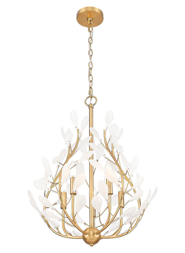 Z-Lite Claudine 24" 5-Light Modern Gold Steel Frame Frosted Glass Shade Chandelier