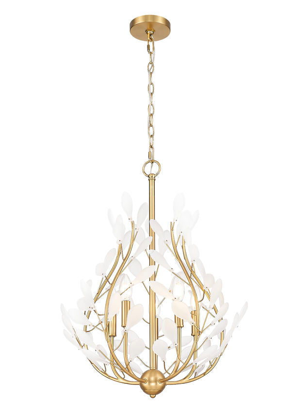 Z-Lite Claudine 24" 5-Light Modern Gold Steel Frame Frosted Glass Shade Chandelier