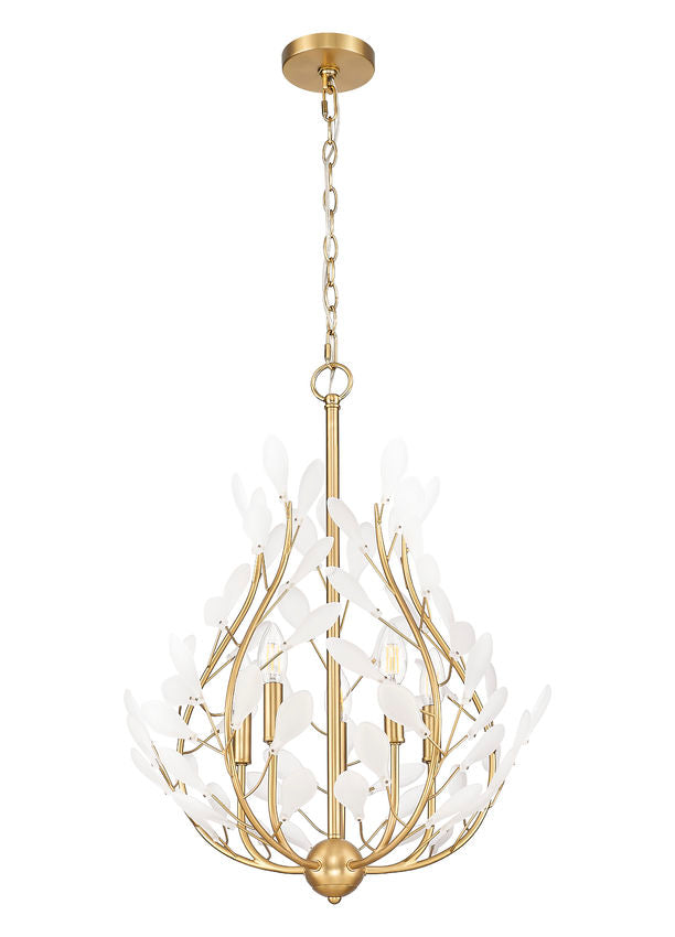 Z-Lite Claudine 24" 5-Light Modern Gold Steel Frame Frosted Glass Shade Chandelier