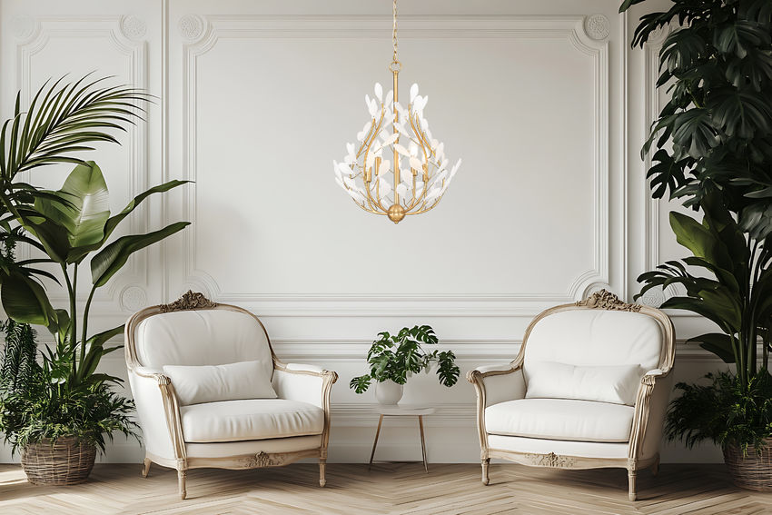 Z-Lite Claudine 24" 5-Light Modern Gold Steel Frame Frosted Glass Shade Chandelier