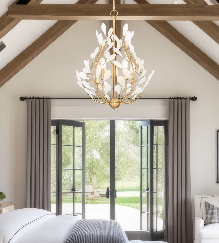Z-Lite Claudine 24" 5-Light Modern Gold Steel Frame Frosted Glass Shade Chandelier