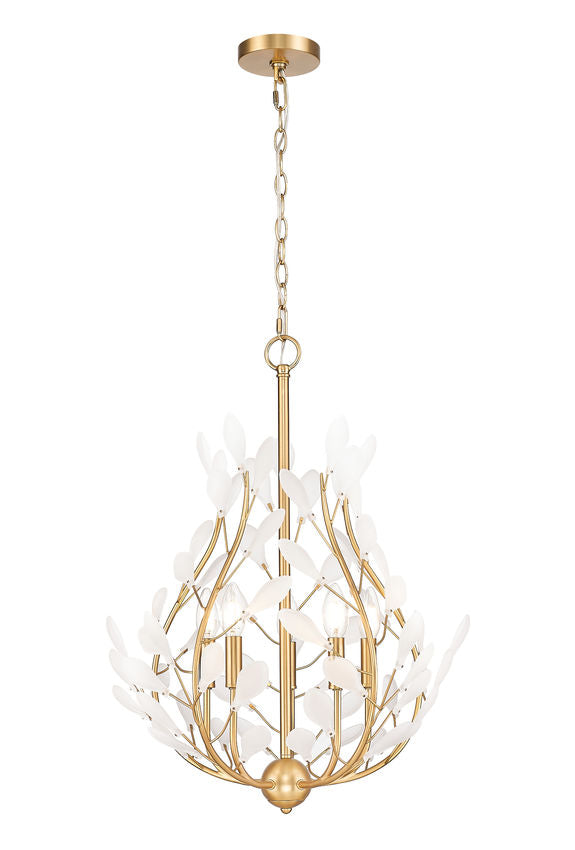 Z-Lite Claudine 24" 5-Light Modern Gold Steel Frame Frosted Glass Shade Chandelier