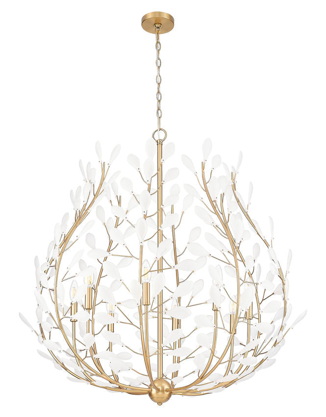 Z-Lite Claudine 38" 8-Light Modern Gold Steel Frame Frosted Glass Shade Chandelier