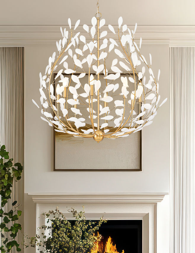 Z-Lite Claudine 38" 8-Light Modern Gold Steel Frame Frosted Glass Shade Chandelier
