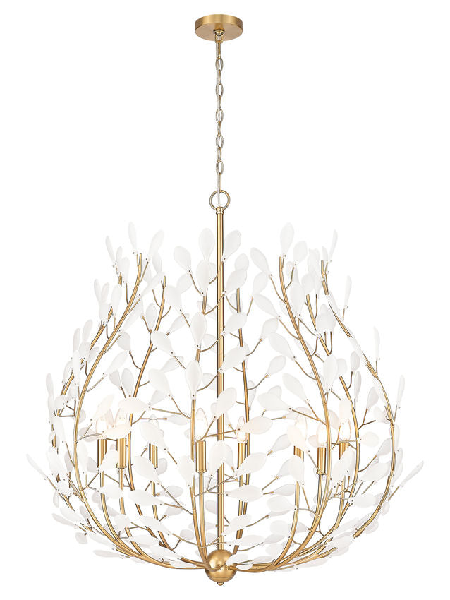 Z-Lite Claudine 38" 8-Light Modern Gold Steel Frame Frosted Glass Shade Chandelier