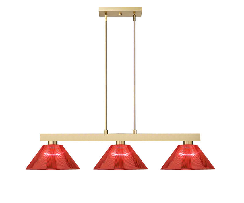 Z-Lite Cobalt 14" 3-Light Medium Bulb Base Modern Gold Steel Burgundy Plastic Shade Billiard Light