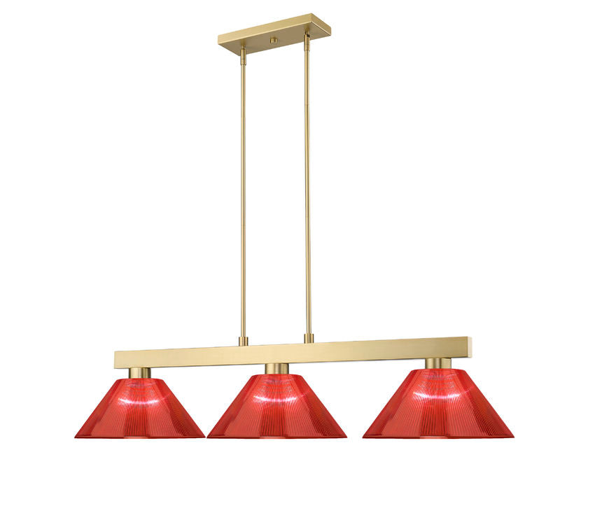 Z-Lite Cobalt 14" 3-Light Medium Bulb Base Modern Gold Steel Burgundy Plastic Shade Billiard Light