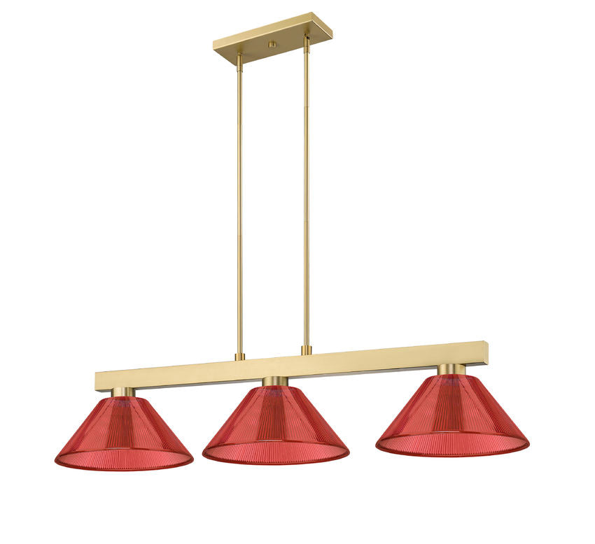 Z-Lite Cobalt 14" 3-Light Medium Bulb Base Modern Gold Steel Burgundy Plastic Shade Billiard Light