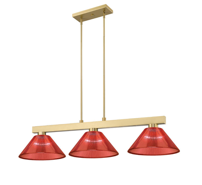 Z-Lite Cobalt 14" 3-Light Medium Bulb Base Modern Gold Steel Burgundy Plastic Shade Billiard Light