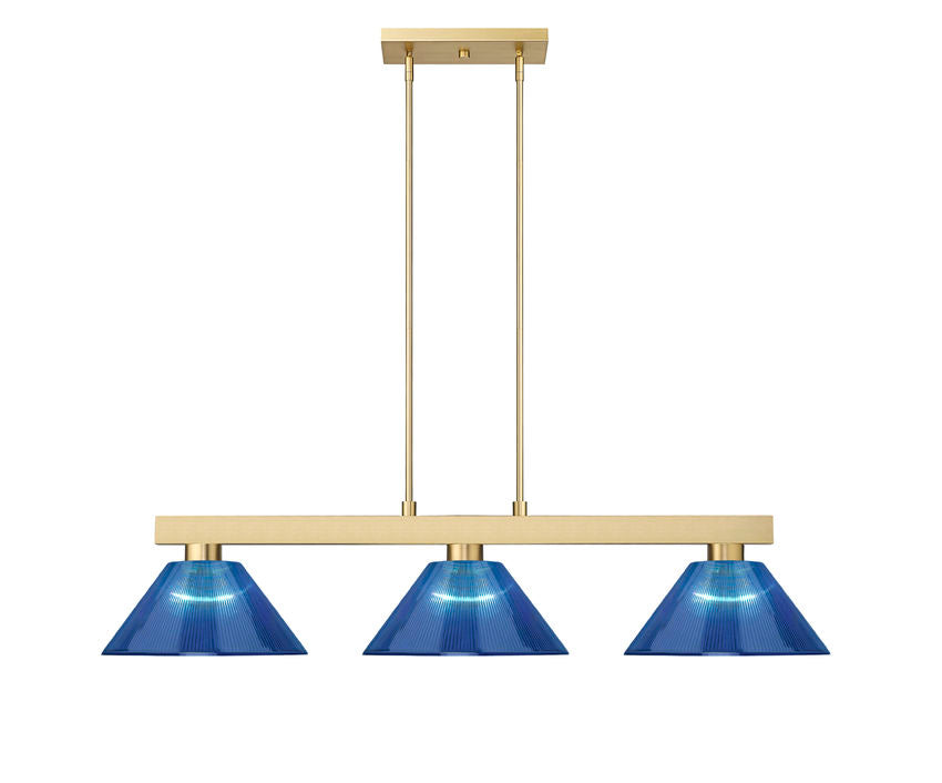 Z-Lite Cobalt 14" 3-Light Medium Bulb Base Modern Gold Steel Dark Blue Plastic Shade Billiard Light