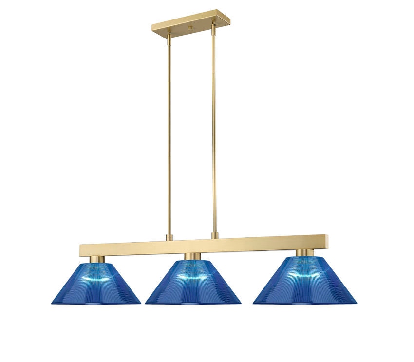 Z-Lite Cobalt 14" 3-Light Medium Bulb Base Modern Gold Steel Dark Blue Plastic Shade Billiard Light