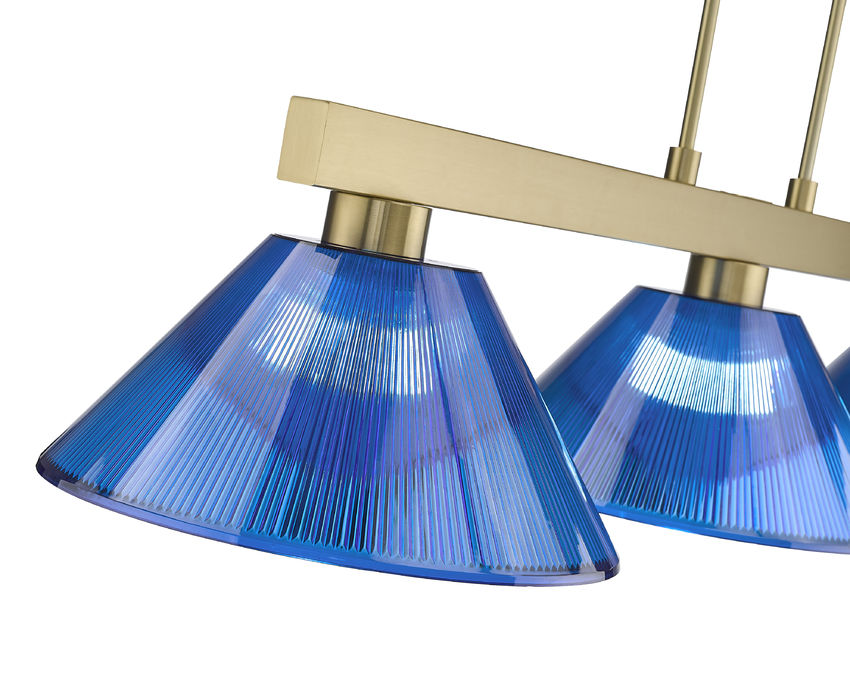 Z-Lite Cobalt 14" 3-Light Medium Bulb Base Modern Gold Steel Dark Blue Plastic Shade Billiard Light