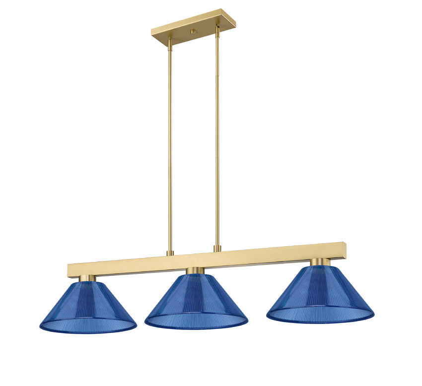 Z-Lite Cobalt 14" 3-Light Medium Bulb Base Modern Gold Steel Dark Blue Plastic Shade Billiard Light