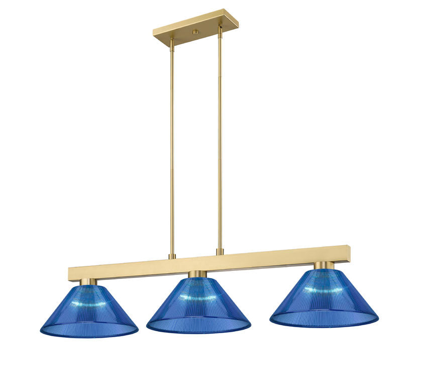Z-Lite Cobalt 14" 3-Light Medium Bulb Base Modern Gold Steel Dark Blue Plastic Shade Billiard Light