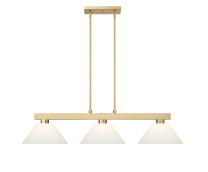 Z-Lite Cobalt 14" 3-Light Medium Bulb Base Modern Gold Steel Matte Opal Glass Shade Billiard Light