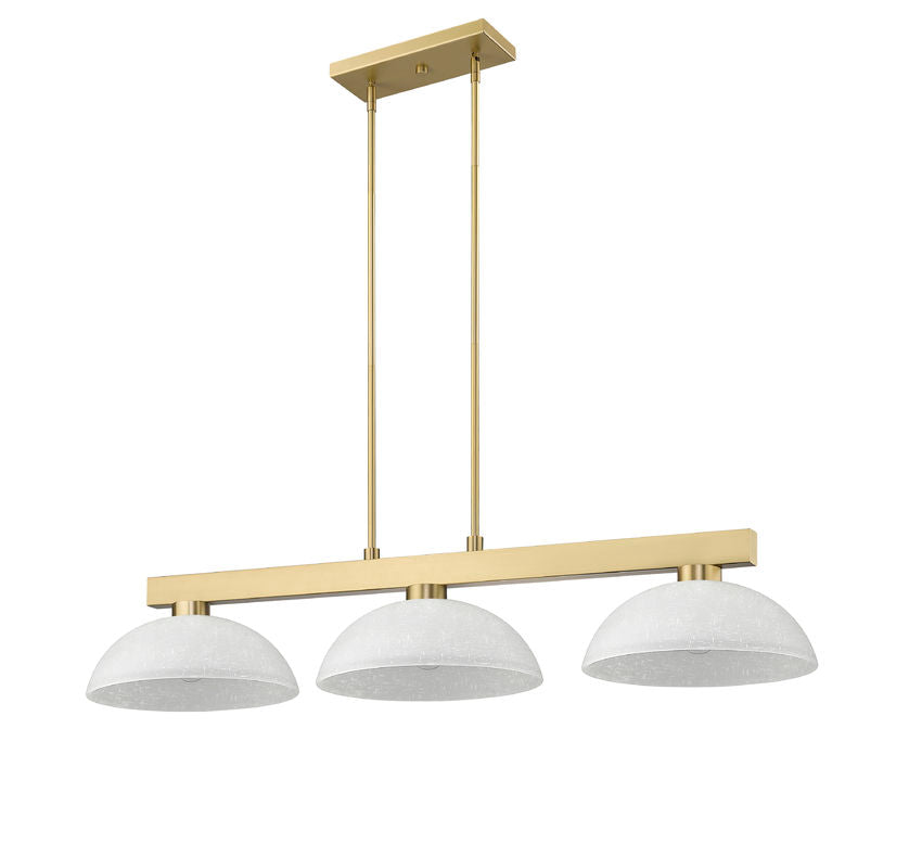 Z-Lite Cobalt 152MGLD-DWL14 14" 3-Light Medium Bulb Base Modern Gold Steel White Linen Glass Shade Billiard Light