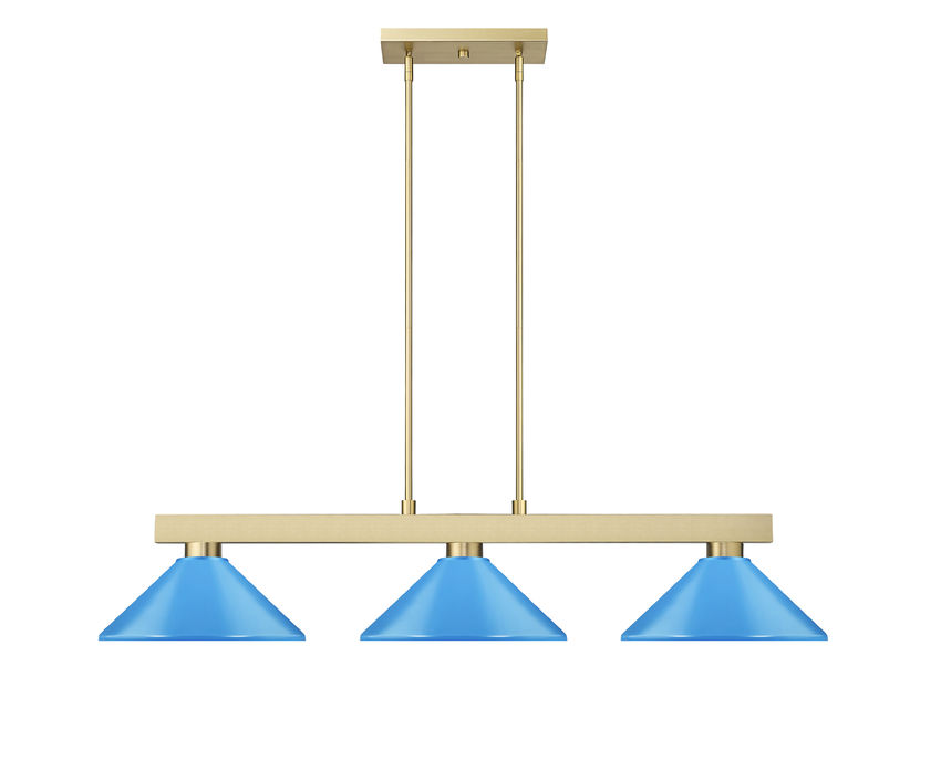 Z-Lite Cobalt 152MGLD-MEB 14" 3-Light Medium Bulb Base Modern Gold Steel Electric Blue Shade Billiard Light