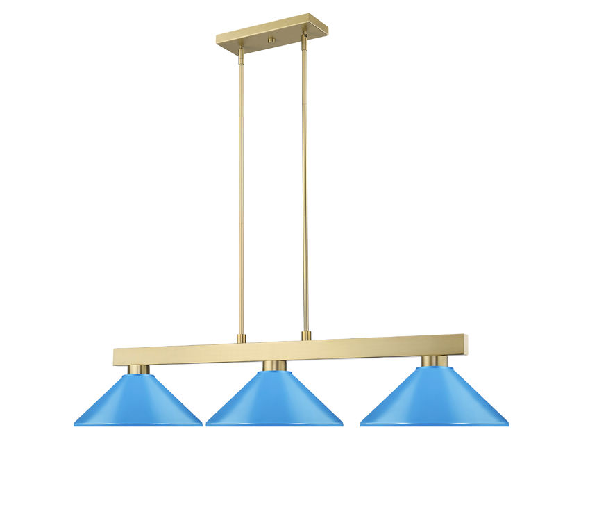 Z-Lite Cobalt 152MGLD-MEB 14" 3-Light Medium Bulb Base Modern Gold Steel Electric Blue Shade Billiard Light