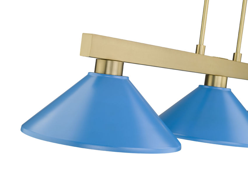 Z-Lite Cobalt 152MGLD-MEB 14" 3-Light Medium Bulb Base Modern Gold Steel Electric Blue Shade Billiard Light