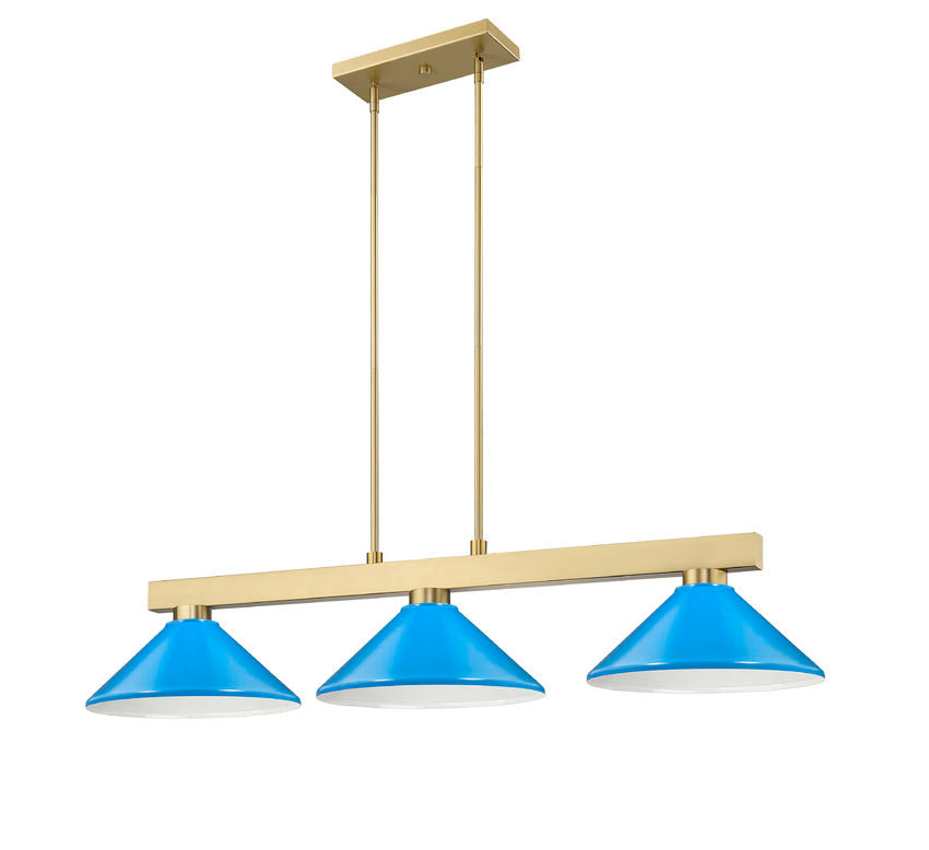 Z-Lite Cobalt 152MGLD-MEB 14" 3-Light Medium Bulb Base Modern Gold Steel Electric Blue Shade Billiard Light