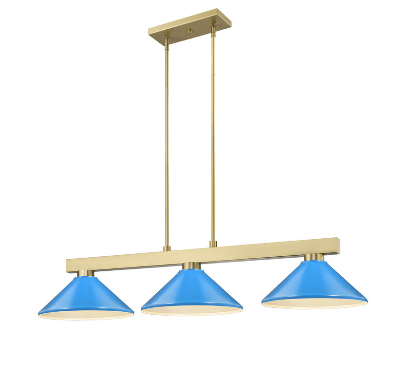 Z-Lite Cobalt 152MGLD-MEB 14" 3-Light Medium Bulb Base Modern Gold Steel Electric Blue Shade Billiard Light