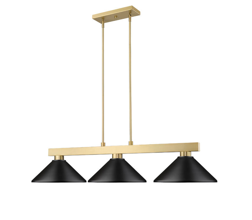 Z-Lite Cobalt 152MGLD-MMB 14" 3-Light Medium Bulb Base Modern Gold Steel Matte Black Shade Billiard Light