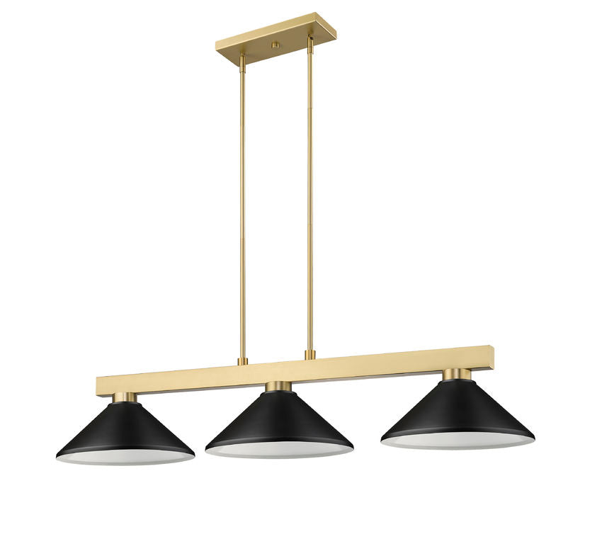 Z-Lite Cobalt 152MGLD-MMB 14" 3-Light Medium Bulb Base Modern Gold Steel Matte Black Shade Billiard Light