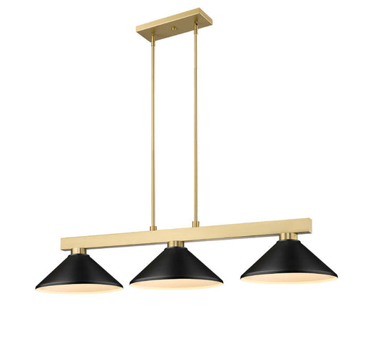 Z-Lite Cobalt 152MGLD-MMB 14" 3-Light Medium Bulb Base Modern Gold Steel Matte Black Shade Billiard Light