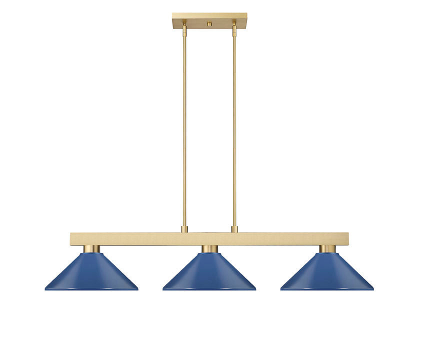 Z-Lite Cobalt 152MGLD-MNB 14" 3-Light Medium Bulb Base Modern Gold Steel Navy Blue Shade Billiard Light