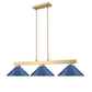Z-Lite Cobalt 152MGLD-MNB 14" 3-Light Medium Bulb Base Modern Gold Steel Navy Blue Shade Billiard Light