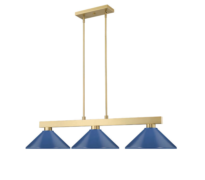 Z-Lite Cobalt 152MGLD-MNB 14" 3-Light Medium Bulb Base Modern Gold Steel Navy Blue Shade Billiard Light