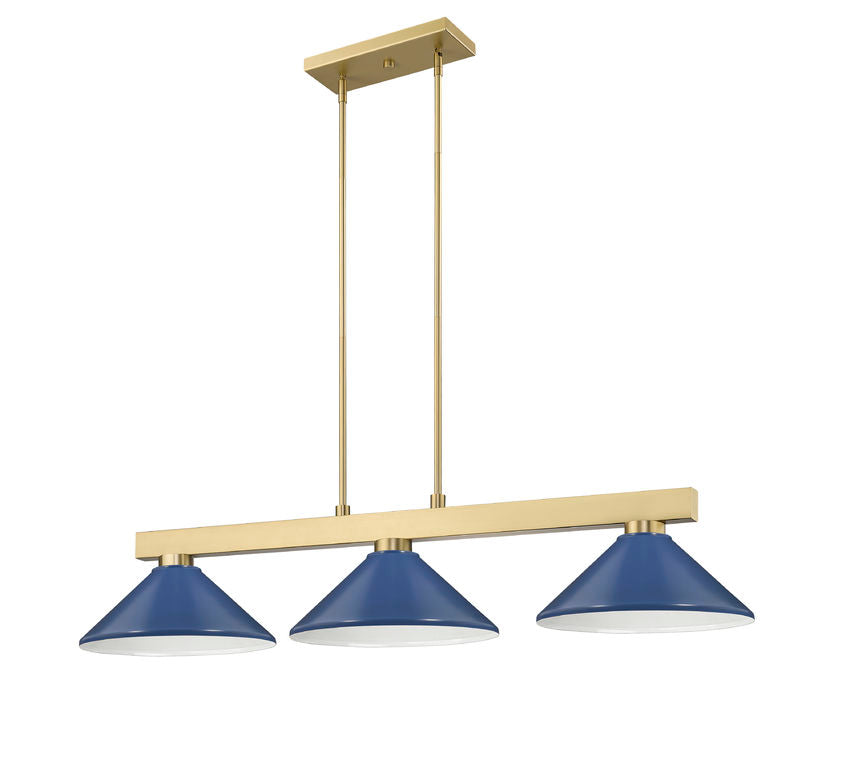 Z-Lite Cobalt 152MGLD-MNB 14" 3-Light Medium Bulb Base Modern Gold Steel Navy Blue Shade Billiard Light