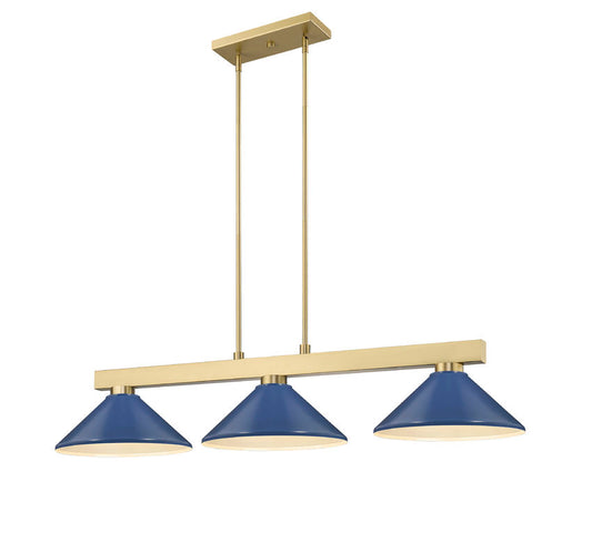 Z-Lite Cobalt 152MGLD-MNB 14" 3-Light Medium Bulb Base Modern Gold Steel Navy Blue Shade Billiard Light