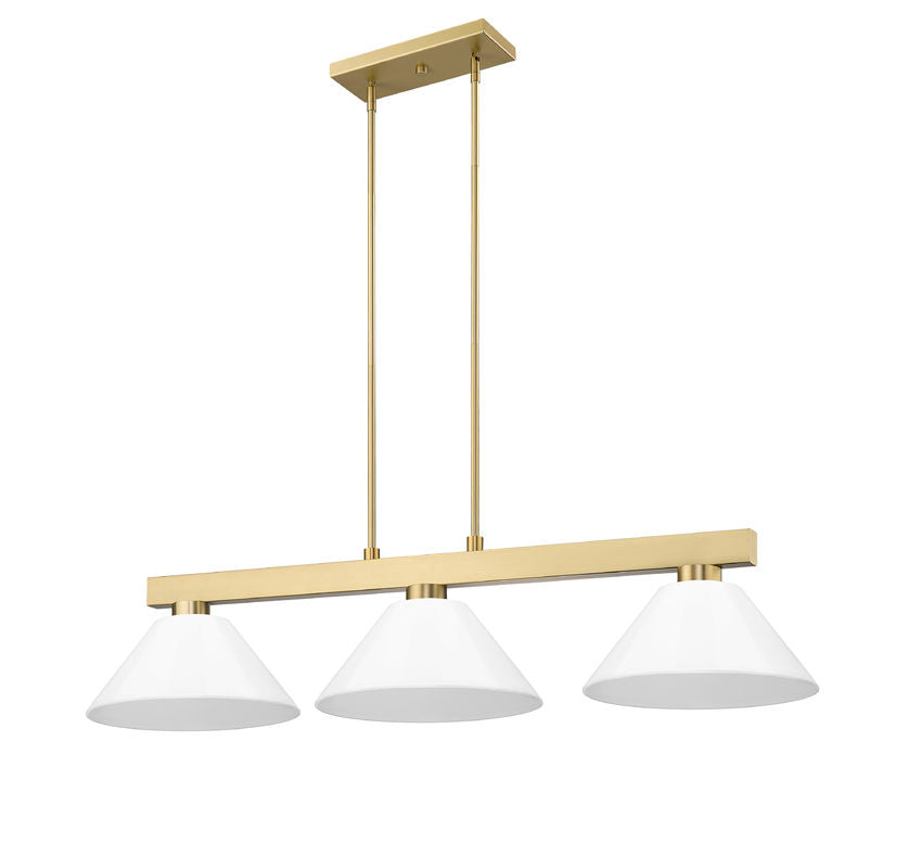 Z-Lite Cobalt 152MGLD-PWH 14" 3-Light Medium Bulb Base Modern Gold Steel White Plastic Shade Billiard Light