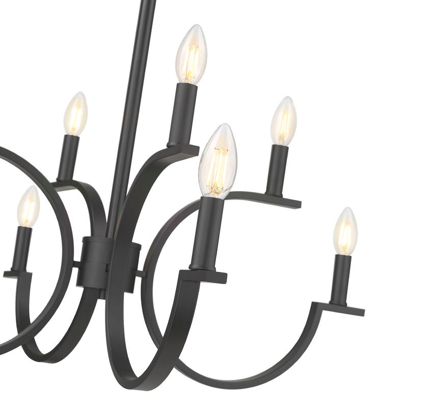 Z-Lite Cordelia 30" 8-Light Candelabra White Fabric Shade Matte Black Steel Frame Chandelier