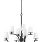 Z-Lite Cordelia 30" 8-Light Candelabra White Fabric Shade Matte Black Steel Frame Chandelier