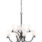 Z-Lite Cordelia 30" 8-Light Candelabra White Fabric Shade Matte Black Steel Frame Chandelier