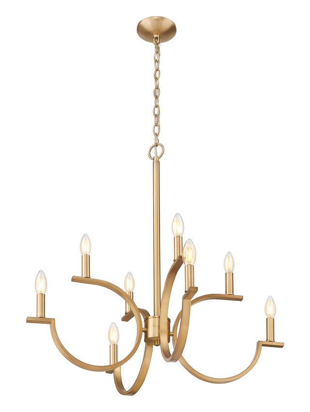 Z-Lite Cordelia 30" 8-Light Candelabra White Fabric Shade Modern Gold Steel Frame Chandelier